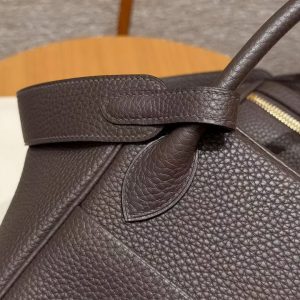 Hermes Lindy 30 CM Bag Handmade In Taurillon Clemence Leather Gold Hardware 47 Chocolate - Image 7