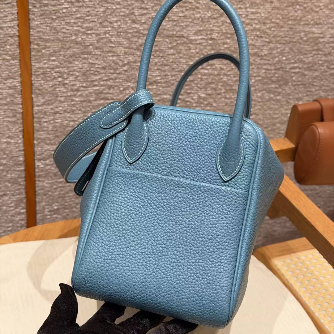 Hermes Lindy 30 CM Bag Handmade In Taurillon Clemence Leather Silver Hardware 75 Blue Jean - Image 20