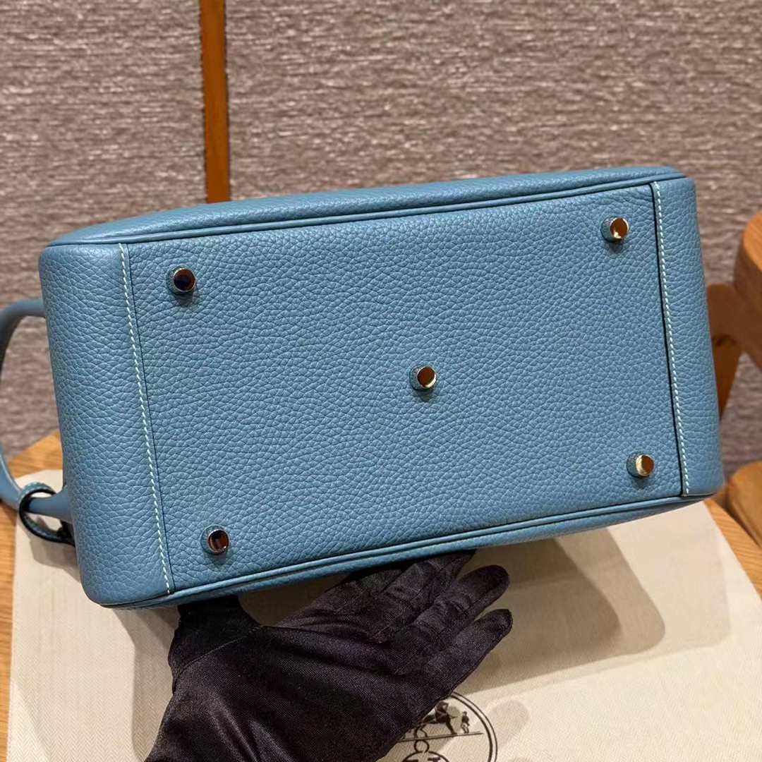 Hermes Lindy 30 CM Bag Handmade In Taurillon Clemence Leather Silver Hardware 75 Blue Jean - Image 19