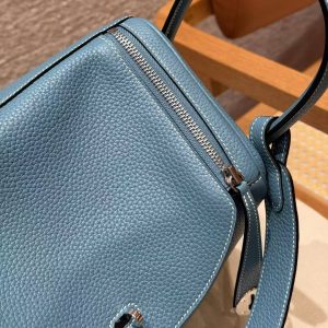 Hermes Lindy 30 CM Bag Handmade In Taurillon Clemence Leather Silver Hardware 75 Blue Jean - Image 15