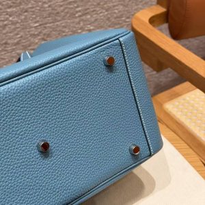 Hermes Lindy 30 CM Bag Handmade In Taurillon Clemence Leather Silver Hardware 75 Blue Jean - Image 11