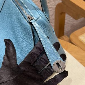 Hermes Lindy 30 CM Bag Handmade In Taurillon Clemence Leather Silver Hardware 75 Blue Jean - Image 9