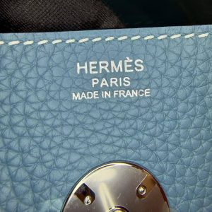 Hermes Lindy 30 CM Bag Handmade In Taurillon Clemence Leather Silver Hardware 75 Blue Jean - Image 6