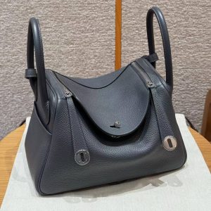 Hermes Lindy 30 CM Bag Handmade In Taurillon Clemence Leather Sliver Hardware 85 Ardoise