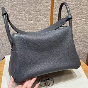 Hermes Lindy 30 CM Bag Handmade In Taurillon Clemence Leather Sliver Hardware 85 Ardoise - Image 2