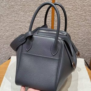 Hermes Lindy 30 CM Bag Handmade In Taurillon Clemence Leather Sliver Hardware 85 Ardoise - Image 16