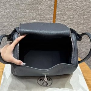 Hermes Lindy 30 CM Bag Handmade In Taurillon Clemence Leather Sliver Hardware 85 Ardoise - Image 14