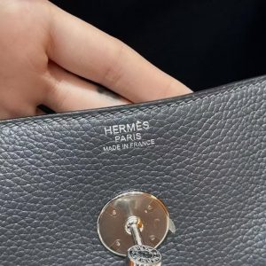 Hermes Lindy 30 CM Bag Handmade In Taurillon Clemence Leather Sliver Hardware 85 Ardoise - Image 13