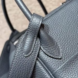 Hermes Lindy 30 CM Bag Handmade In Taurillon Clemence Leather Sliver Hardware 85 Ardoise - Image 11
