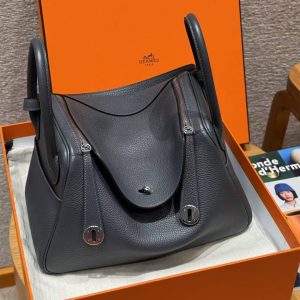 Hermes Lindy 30 CM Bag Handmade In Taurillon Clemence Leather Sliver Hardware 85 Ardoise - Image 9