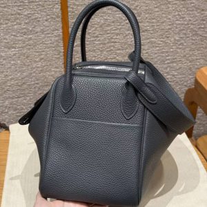 Hermes Lindy 30 CM Bag Handmade In Clemence Calfskin Leather Silver Hardware 88 Graphite - Image 16