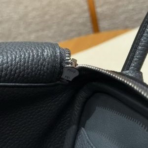 Hermes Lindy 30 CM Bag Handmade In Clemence Calfskin Leather Silver Hardware 88 Graphite - Image 12