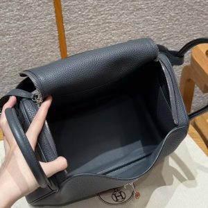 Hermes Lindy 30 CM Bag Handmade In Clemence Calfskin Leather Silver Hardware 88 Graphite - Image 10