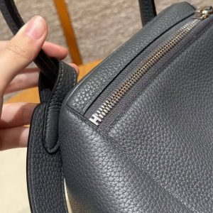 Hermes Lindy 30 CM Bag Handmade In Clemence Calfskin Leather Silver Hardware 88 Graphite - Image 9