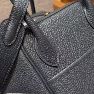Hermes Lindy 30 CM Bag Handmade In Clemence Calfskin Leather Silver Hardware 88 Graphite - Image 8