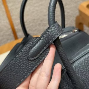 Hermes Lindy 30 CM Bag Handmade In Clemence Calfskin Leather Silver Hardware 88 Graphite - Image 7