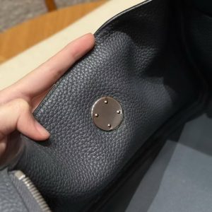 Hermes Lindy 30 CM Bag Handmade In Clemence Calfskin Leather Silver Hardware 88 Graphite - Image 3