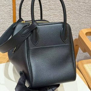 Hermes Lindy 30 CM Bag Handmade In Taurillon Clemence Leather Gold Hardware 89 Noir - Image 22