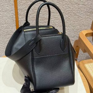 Hermes Lindy 30 CM Bag Handmade In Taurillon Clemence Leather Gold Hardware 89 Noir - Image 21