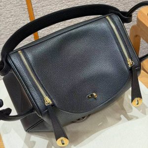 Hermes Lindy 30 CM Bag Handmade In Taurillon Clemence Leather Gold Hardware 89 Noir - Image 19
