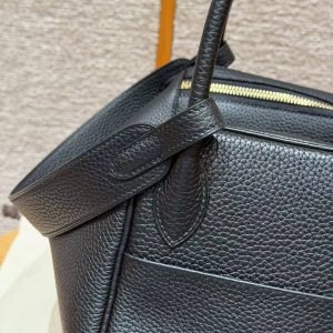 Hermes Lindy 30 CM Bag Handmade In Taurillon Clemence Leather Gold Hardware 89 Noir - Image 18