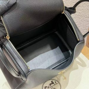 Hermes Lindy 30 CM Bag Handmade In Taurillon Clemence Leather Gold Hardware 89 Noir - Image 13