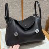 Hermes Lindy 30 CM Bag Handmade In Taurillon Clemence Leather Sliver Hardware 89 Noir