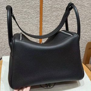 Hermes Lindy 30 CM Bag Handmade In Taurillon Clemence Leather Sliver Hardware 89 Noir - Image 2