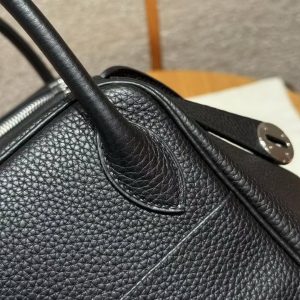 Hermes Lindy 30 CM Bag Handmade In Taurillon Clemence Leather Sliver Hardware 89 Noir - Image 12