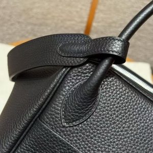 Hermes Lindy 30 CM Bag Handmade In Taurillon Clemence Leather Sliver Hardware 89 Noir - Image 11