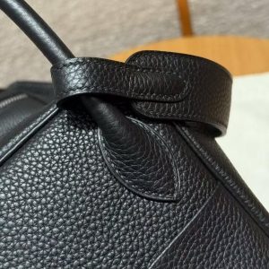 Hermes Lindy 30 CM Bag Handmade In Taurillon Clemence Leather Sliver Hardware 89 Noir - Image 10