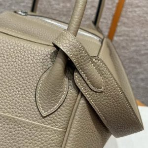 Hermes Lindy 30 CM Bag Handmade In Taurillon Clemence Leather Sliver Hardware 8Q Beige Marfa - Image 5