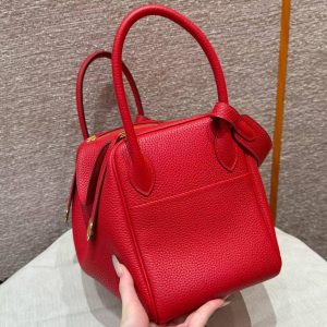 Hermes Lindy 30 CM Bag Handmade In Taurillon Clemence Leather Gold Hardware Q5 Rouge Casaque - Image 14