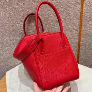 Hermes Lindy 30 CM Bag Handmade In Taurillon Clemence Leather Gold Hardware Q5 Rouge Casaque - Image 13