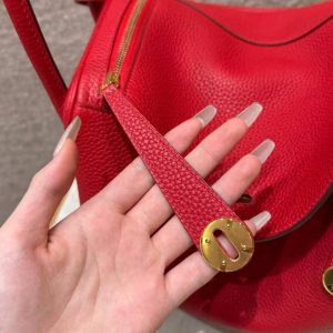 Hermes Lindy 30 CM Bag Handmade In Taurillon Clemence Leather Gold Hardware Q5 Rouge Casaque - Image 10