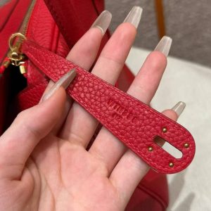 Hermes Lindy 30 CM Bag Handmade In Taurillon Clemence Leather Gold Hardware Q5 Rouge Casaque - Image 9