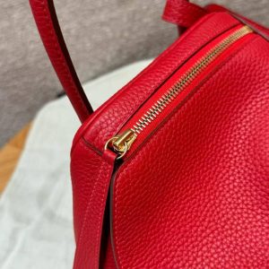 Hermes Lindy 30 CM Bag Handmade In Taurillon Clemence Leather Gold Hardware Q5 Rouge Casaque - Image 8