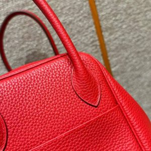 Hermes Lindy 30 CM Bag Handmade In Taurillon Clemence Leather Gold Hardware Q5 Rouge Casaque - Image 6