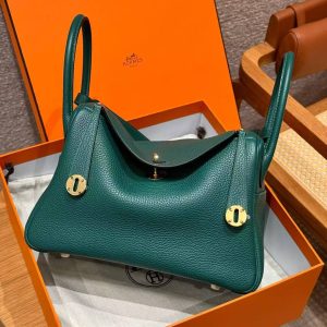 Hermes Lindy 30 CM Bag Handmade In Taurillon Clemence Leather Gold Hardware Z6 Malachite - Image 2