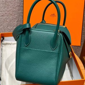 Hermes Lindy 30 CM Bag Handmade In Taurillon Clemence Leather Gold Hardware Z6 Malachite - Image 17