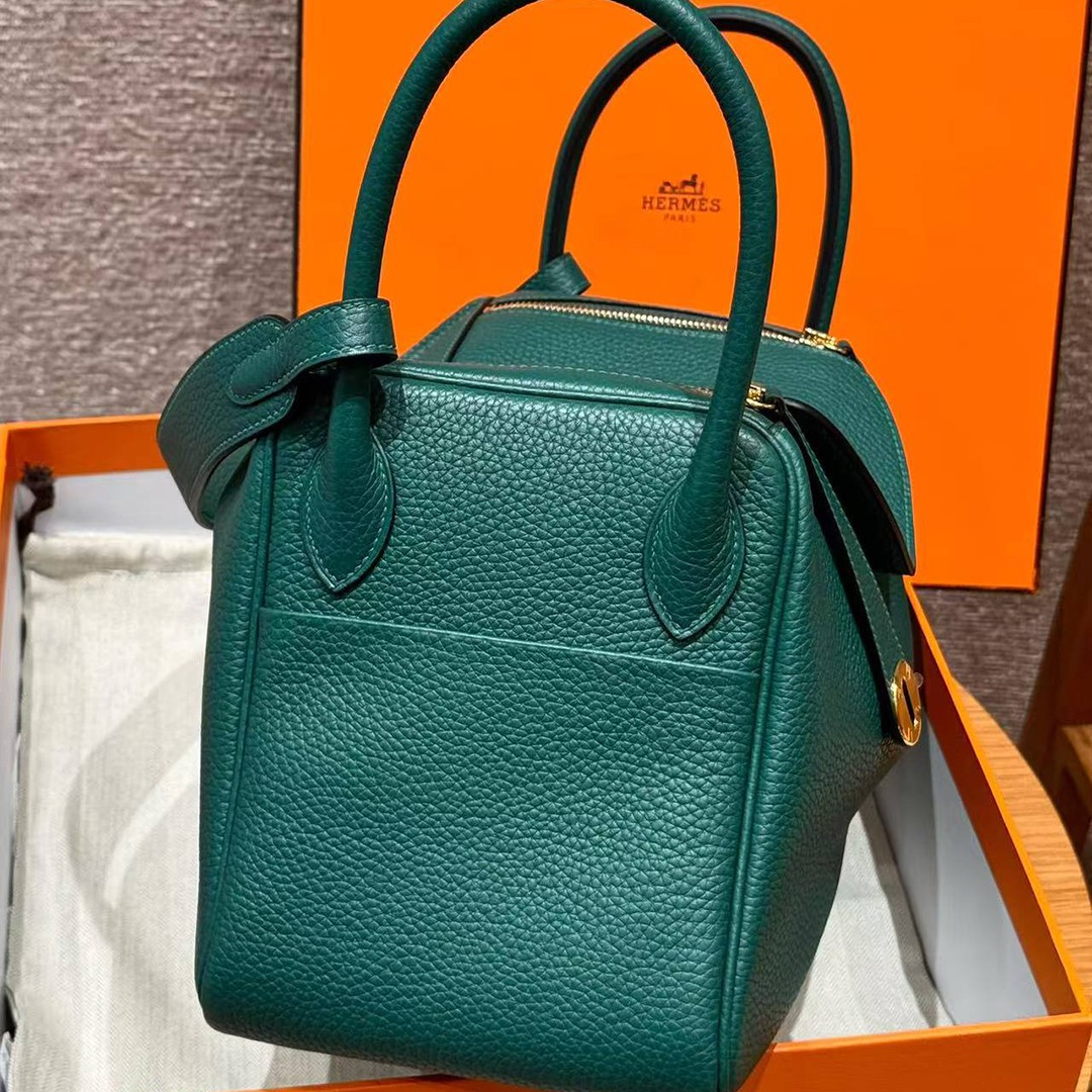 Hermes Lindy 30 CM Bag Handmade In Taurillon Clemence Leather Gold Hardware Z6 Malachite - Image 17