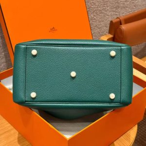 Hermes Lindy 30 CM Bag Handmade In Taurillon Clemence Leather Gold Hardware Z6 Malachite - Image 15