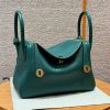 Hermes Lindy 30 CM Bag Handmade In Taurillon Clemence Leather Gold Hardware Z6 Malachite