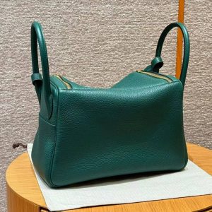 Hermes Lindy 30 CM Bag Handmade In Taurillon Clemence Leather Gold Hardware Z6 Malachite - Image 12