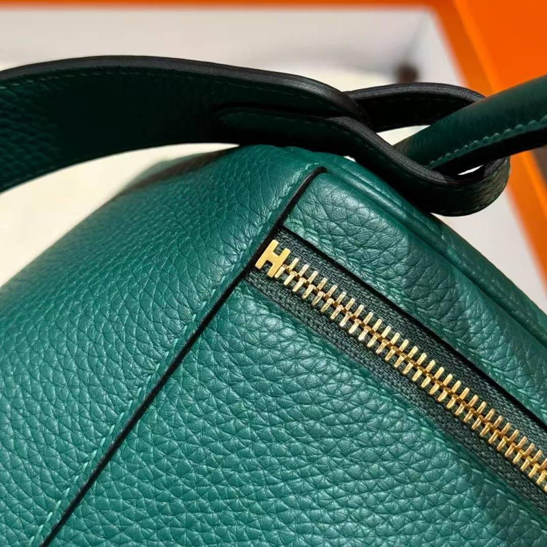 Hermes Lindy 30 CM Bag Handmade In Taurillon Clemence Leather Gold Hardware Z6 Malachite - Image 11