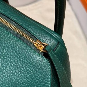 Hermes Lindy 30 CM Bag Handmade In Taurillon Clemence Leather Gold Hardware Z6 Malachite - Image 10