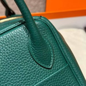 Hermes Lindy 30 CM Bag Handmade In Taurillon Clemence Leather Gold Hardware Z6 Malachite - Image 9