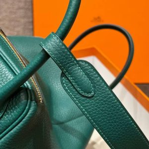Hermes Lindy 30 CM Bag Handmade In Taurillon Clemence Leather Gold Hardware Z6 Malachite - Image 8