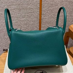 Hermes Lindy 30 CM Bag Handmade In Taurillon Clemence Leather Silver Hardware Z6 Malachite - Image 2