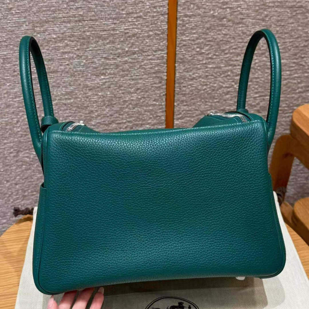 Hermes Lindy 30 CM Bag Handmade In Taurillon Clemence Leather Silver Hardware Z6 Malachite - Image 2
